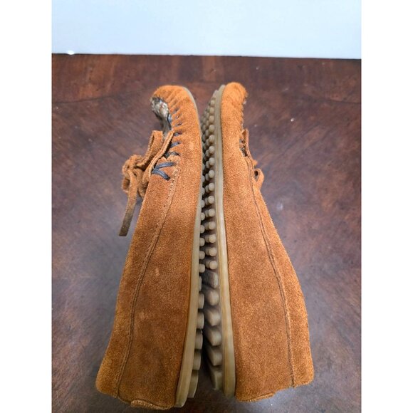 Minnetonka Brown Suede Moccasins Southwestern Patterned Toe Design  Size 7 - Picture 7 of 9